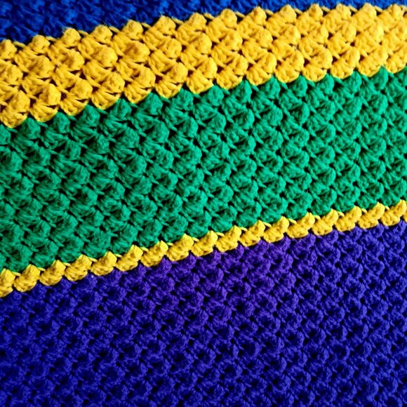 Vintage Handcrafted Striped Knit Granny Blanket 70x100" Full Size 1970's Hippy - Picture 6 of 7